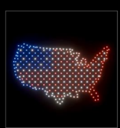 United States map created with red, white, and blue drones